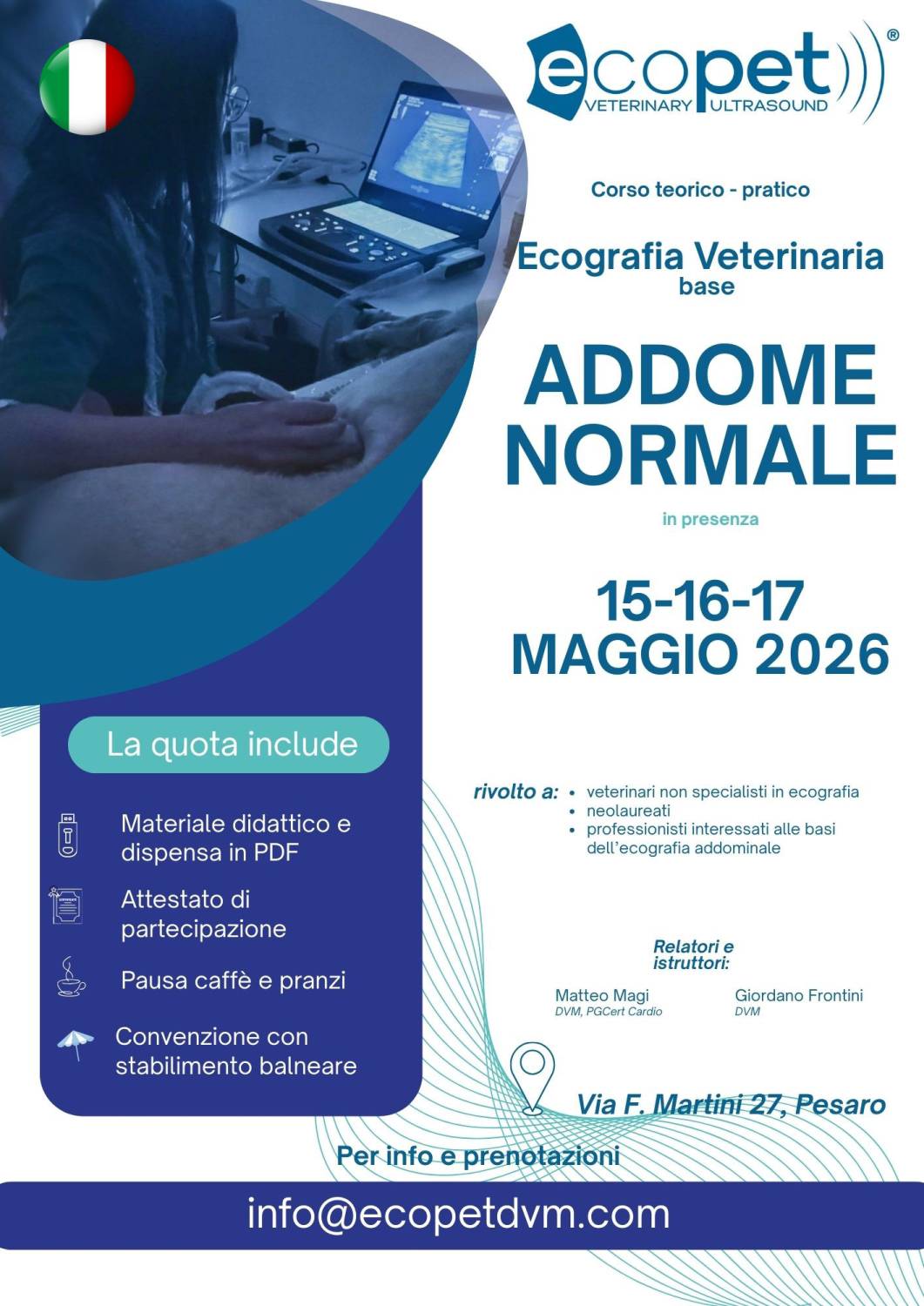 Ecografia addominale del cane e del gatto - Corso base teorico-pratico  in presenza - Maggio 2026